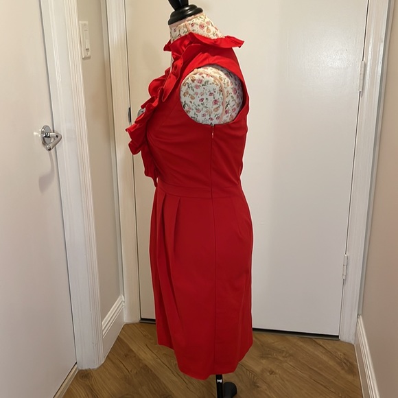 Marc New York Red COCKTAIL DRESS pockets Ruffle V-neck Sz 4 - Picture 5 of 10